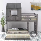 Twin over Full Playhouse Bunk Bed with Roof and Windows