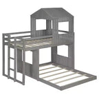 Twin over Full Playhouse Bunk Bed with Roof and Windows