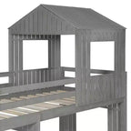 Twin over Full Playhouse Bunk Bed with Roof and Windows