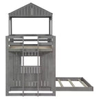 Twin over Full Playhouse Bunk Bed with Roof and Windows
