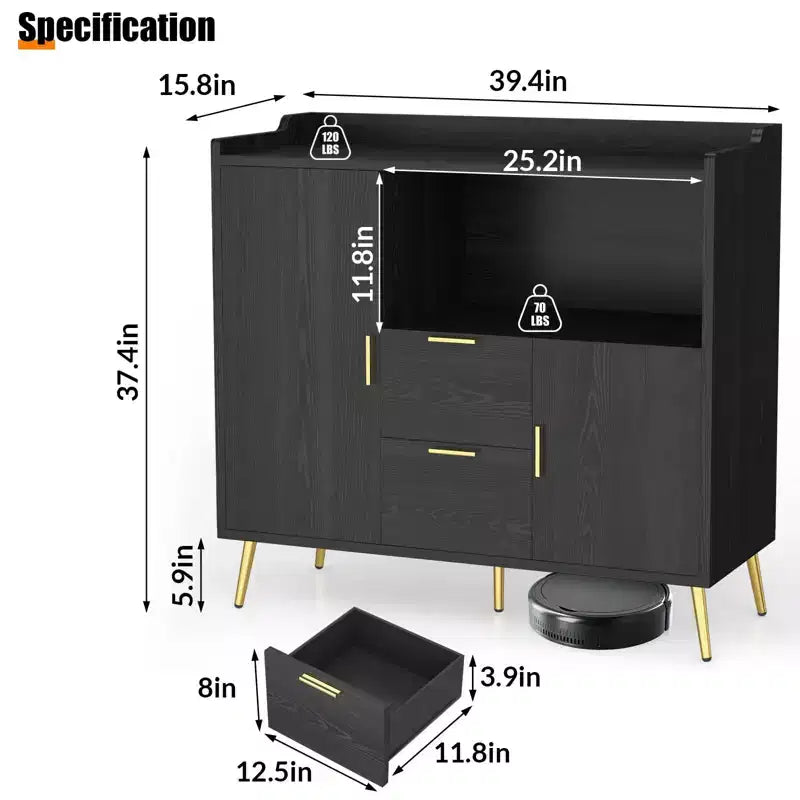40-Inch Kitchen Cabinet with Microwave Shelf, Drawers and Storage