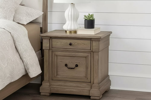 Royal Hampton Nightstand, 2 Drawers, Weathered Gray Solid Wood, 28 Inch