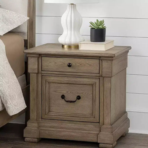 2-Drawer Nightstand in Weathered Gray Wood, 28 Inch