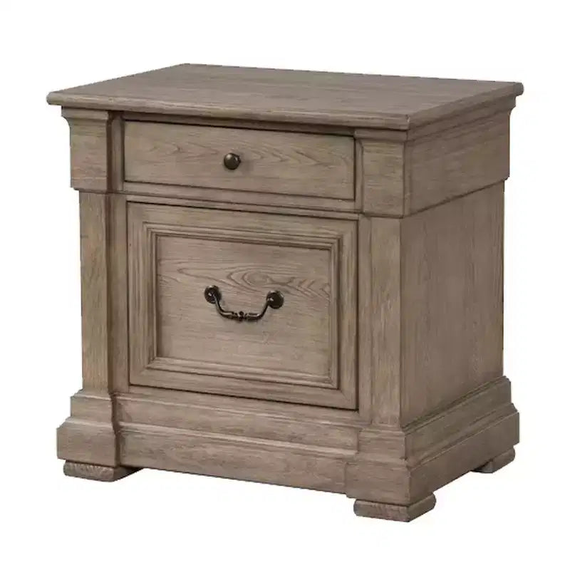 2-Drawer Nightstand in Weathered Gray Wood, 28 Inch