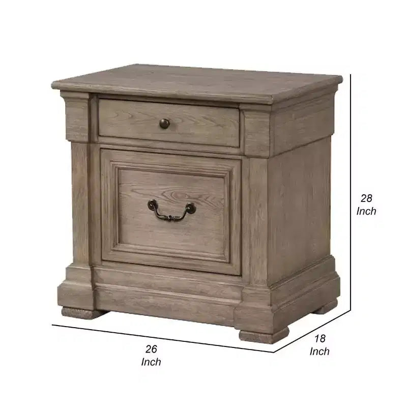 2-Drawer Nightstand in Weathered Gray Wood, 28 Inch