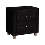 Nightstand with 2 Drawers, Crystal Knobs & Black Velvet Upholstery