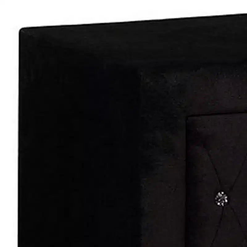 Nightstand with 2 Drawers, Crystal Knobs & Black Velvet Upholstery