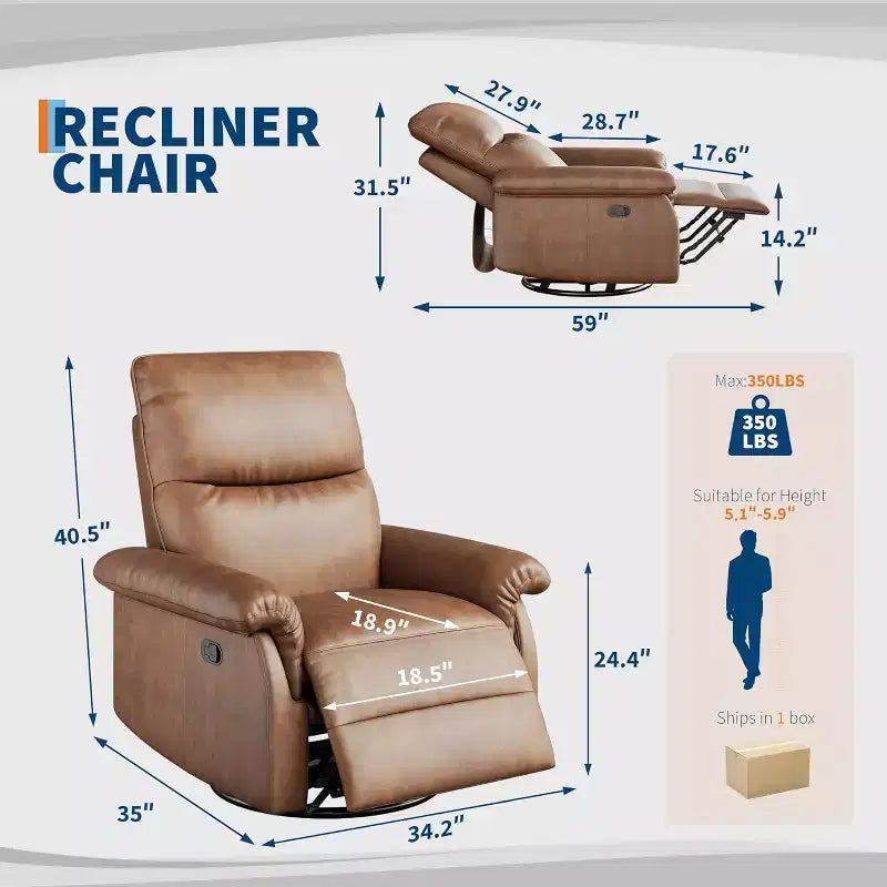 360 Swivel Rocker Recliner Chair with Padded Armrest and Deep Seat