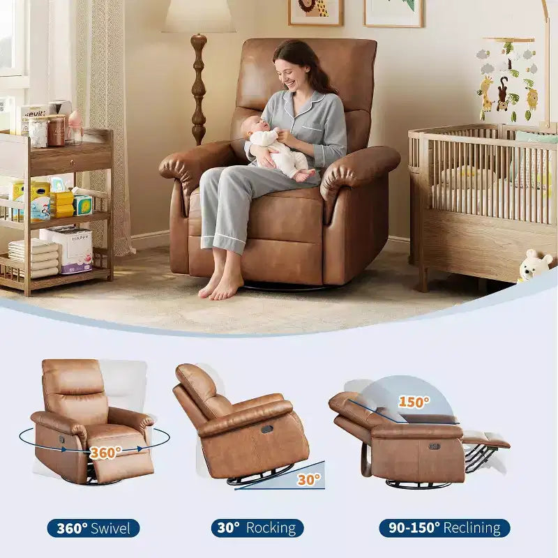 360 Swivel Rocker Recliner Chair with Padded Armrest and Deep Seat