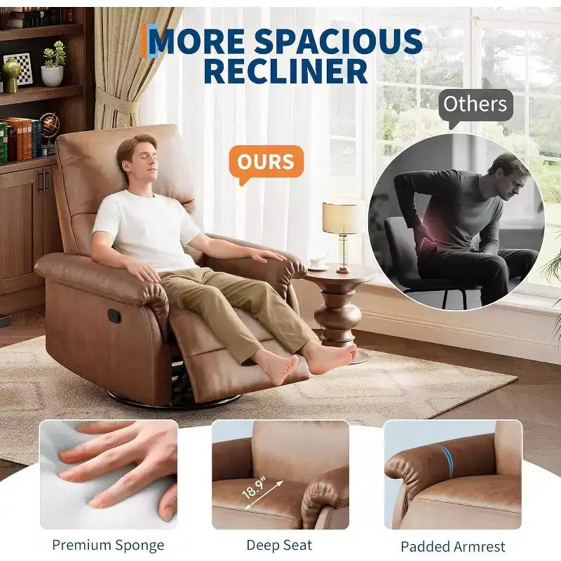 360 Swivel Rocker Recliner Chair with Padded Armrest and Deep Seat