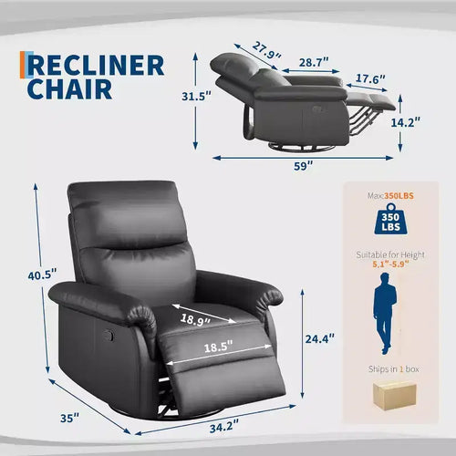360 Swivel Rocker Recliner Chair with Padded Armrest and Deep Seat