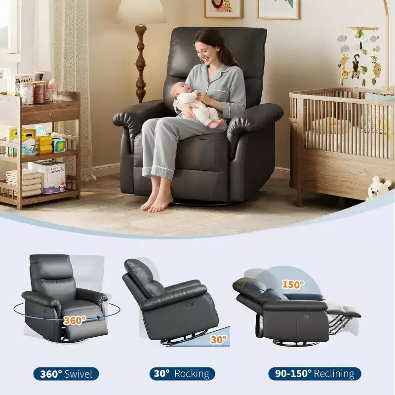 360 Swivel Rocker Recliner Chair with Padded Armrest and Deep Seat