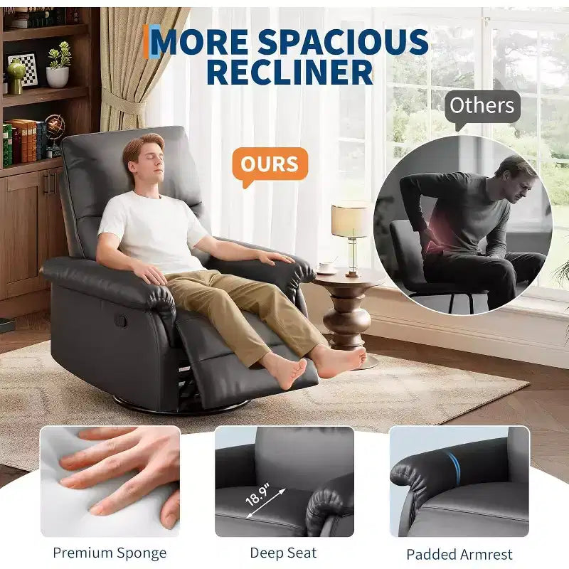 360 Swivel Rocker Recliner Chair with Padded Armrest and Deep Seat