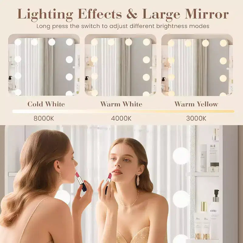 Makeup Vanity Desk with Lighted Mirror, Drawers, and Power Outlet