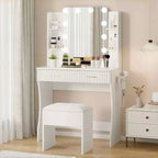 Makeup Vanity Desk with Lighted Mirror, Drawers, and Power Outlet