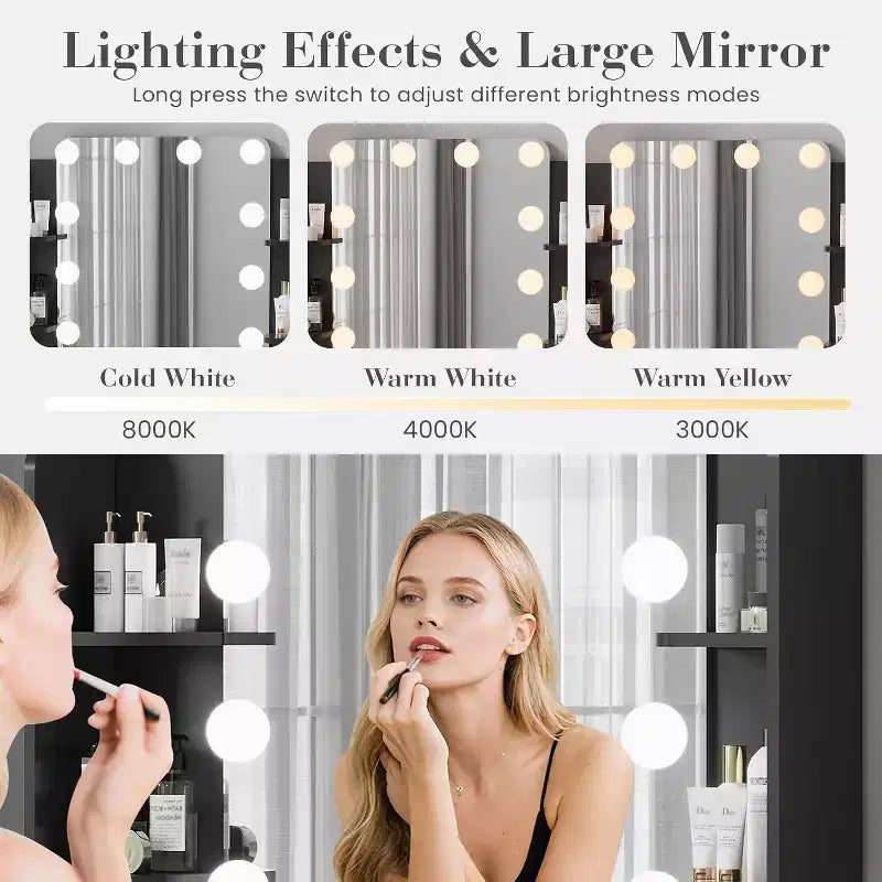 Makeup Vanity Desk with Lighted Mirror, Drawers, and Power Outlet