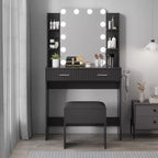 Makeup Vanity Desk with Lighted Mirror, Drawers, and Power Outlet