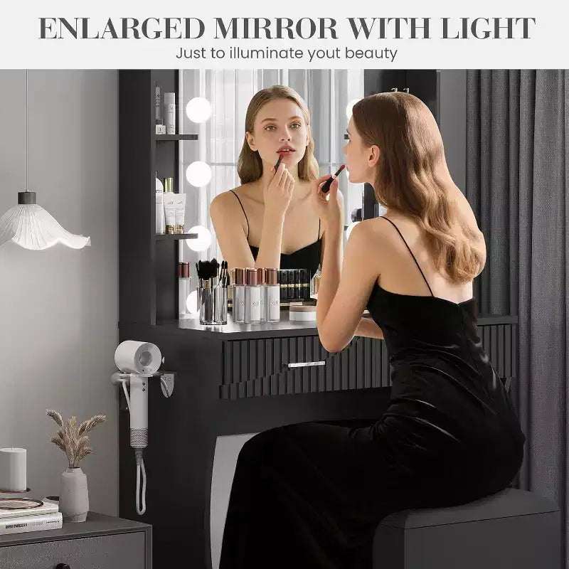 Makeup Vanity Desk with Lighted Mirror, Drawers, and Power Outlet