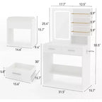 Vanity Desk Set with LED Mirror, Drawers, Shelves, Cabinet, and Cushioned Stool