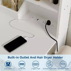 Vanity Desk Set with LED Mirror, Drawers, Shelves, Cabinet, and Cushioned Stool