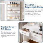 Vanity Desk Set with LED Mirror, Drawers, Shelves, Cabinet, and Cushioned Stool
