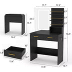 Vanity Desk Set with LED Mirror, Drawers, Shelves, Cabinet, and Cushioned Stool