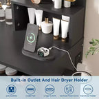 Vanity Desk Set with LED Mirror, Drawers, Shelves, Cabinet, and Cushioned Stool