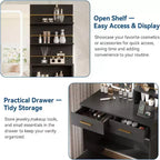 Vanity Desk Set with LED Mirror, Drawers, Shelves, Cabinet, and Cushioned Stool
