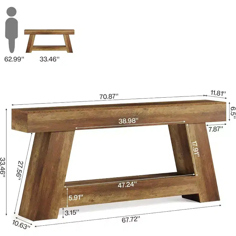 70.9" 2-Tier Console Table with Open Storage Shelf for Entryway, Hallway and Living Room