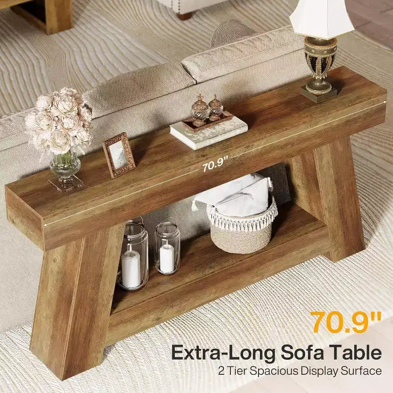 70.9" 2-Tier Console Table with Open Storage Shelf for Entryway, Hallway and Living Room