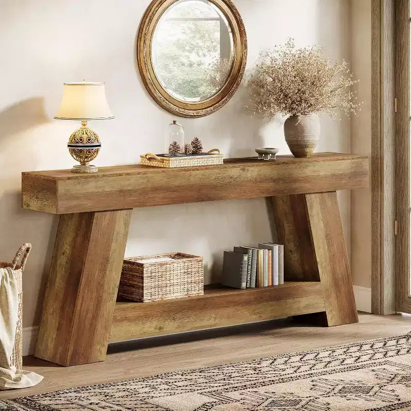 70.9" 2-Tier Console Table with Open Storage Shelf for Entryway, Hallway and Living Room
