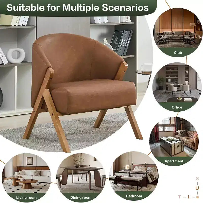 Swivel Accent Chair with Wood Frame and Upholstered Seat