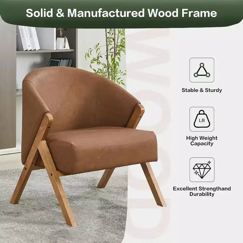 Swivel Accent Chair with Wood Frame and Upholstered Seat
