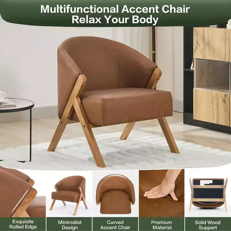 Swivel Accent Chair with Wood Frame and Upholstered Seat