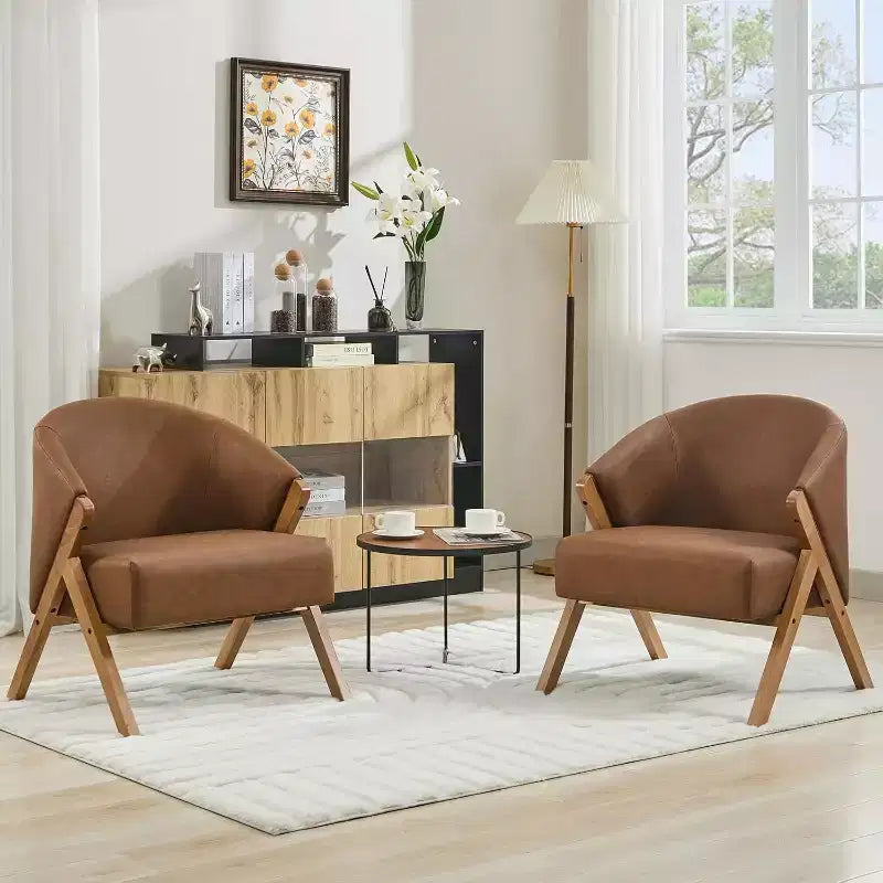 Swivel Accent Chair with Wood Frame and Upholstered Seat