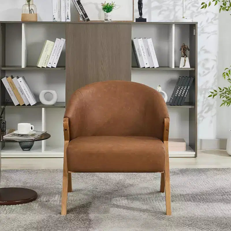 Swivel Accent Chair with Wood Frame and Upholstered Seat
