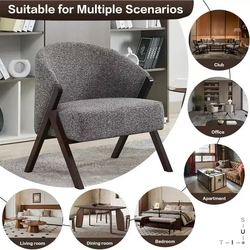 Swivel Accent Chair with Wood Frame and Upholstered Seat