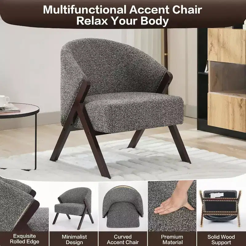 Swivel Accent Chair with Wood Frame and Upholstered Seat