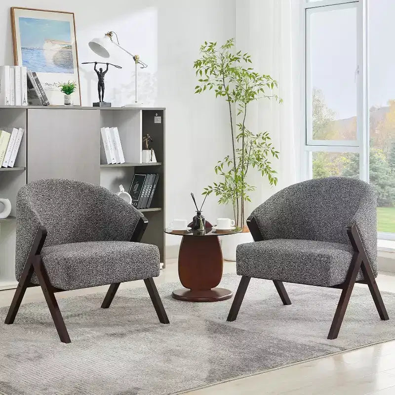 Swivel Accent Chair with Wood Frame and Upholstered Seat
