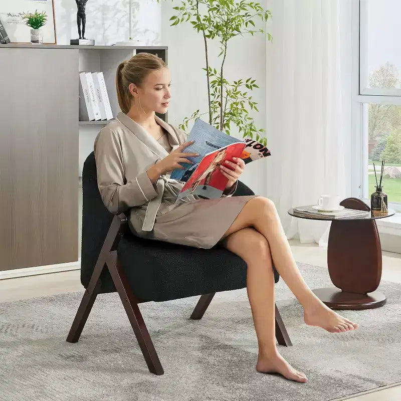 Swivel Accent Chair with Wood Frame and Upholstered Seat