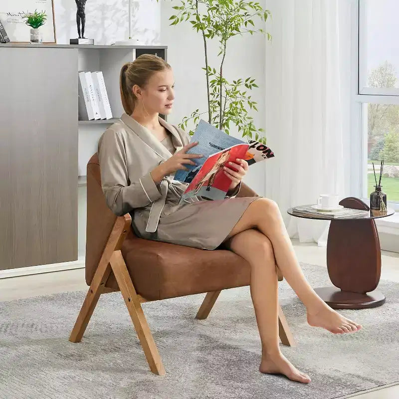 Swivel Accent Chair with Wood Frame and Upholstered Seat