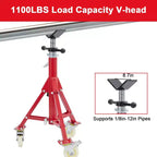 Adjustable Pipe Jack Stand with Locking Casters, 28–52 Inch Height, V-Head, Folding Tripod Base
