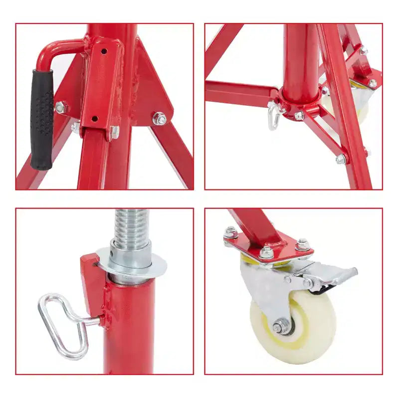 Adjustable Pipe Jack Stand with Locking Casters, 28–52 Inch Height, V-Head, Folding Tripod Base
