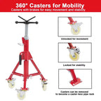 Adjustable Pipe Jack Stand with Locking Casters, 28–52 Inch Height, V-Head, Folding Tripod Base