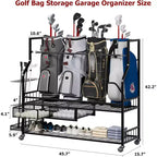 Golf Bag Storage Rack with Wheels and Drawers