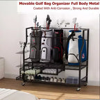 Golf Bag Storage Rack with Wheels and Drawers