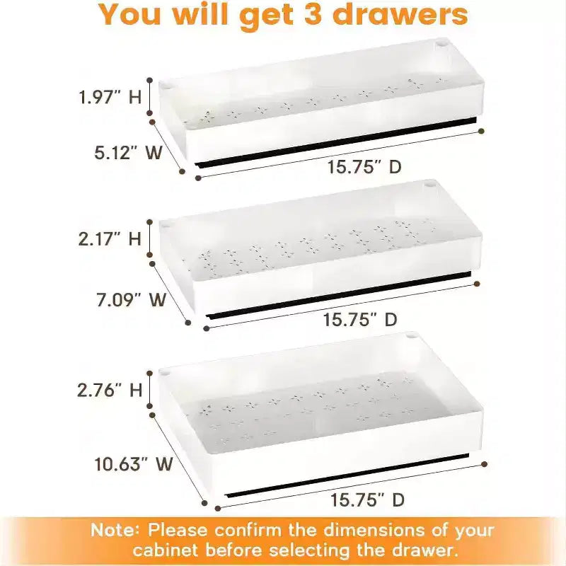 Pull Out Cabinet Organizer with Adhesive Mounting, Slide Out Drawer for Kitchen and Bathroom Storage, No Drill Required