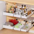 Pull Out Cabinet Organizer with Adhesive Mounting, Slide Out Drawer for Kitchen and Bathroom Storage, No Drill Required