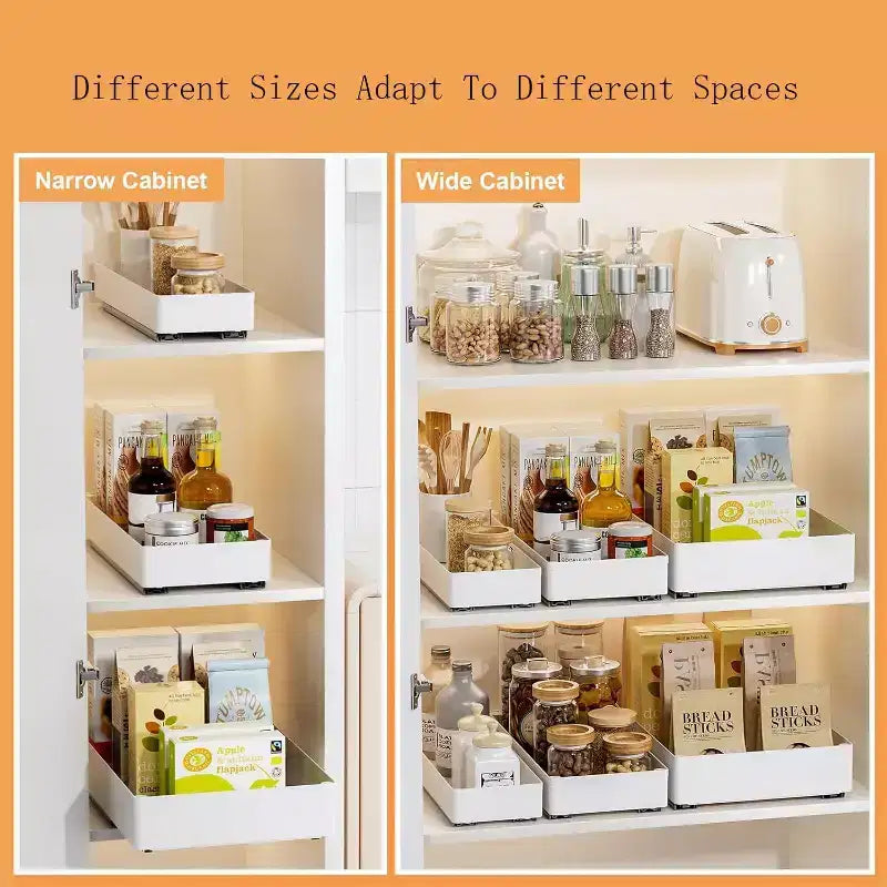 Pull Out Cabinet Organizer with Adhesive Mounting, Slide Out Drawer for Kitchen and Bathroom Storage, No Drill Required