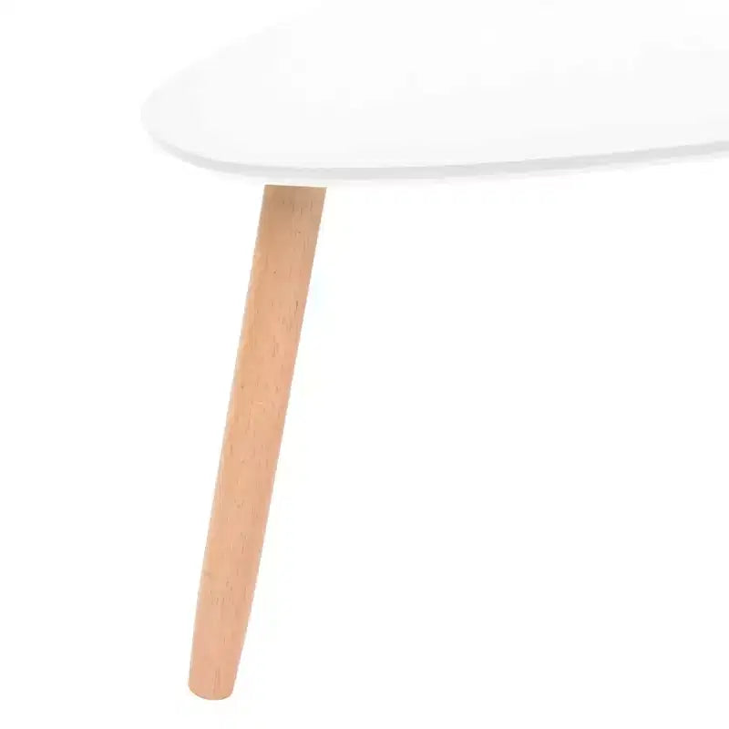 Oval Coffee Table Set of 2, White Wood Top with Brown 3-Leg Base